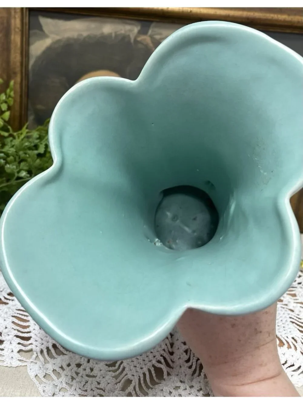 Green Blue Double Swan Pottery Vase Mid Century Modern Beautiful Soft Teal Color